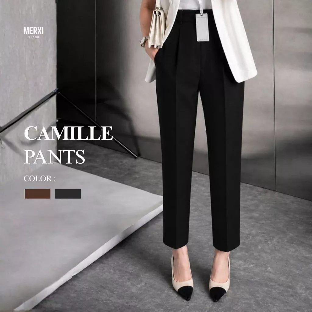 Merxi.brand - Camille Pants กางเกงทำงานผู้หญิงกระบอกเล็ก 7ส่วน สไตล์เกาหลี เอวสูง เรียบหรู ใส่ทำงาน/ใส่เที่ยว [พร้อมส่ง]