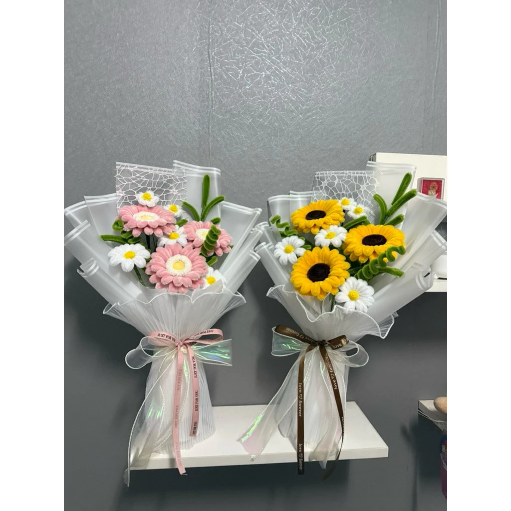ช่อดอกไม้ลวดกำมะหยี่ (สูงประมาณ 45 cm) จัดทำ1-2วัน🌸🌻เปลี่ยนสีดอกแจ้งในแชทนะคะ
