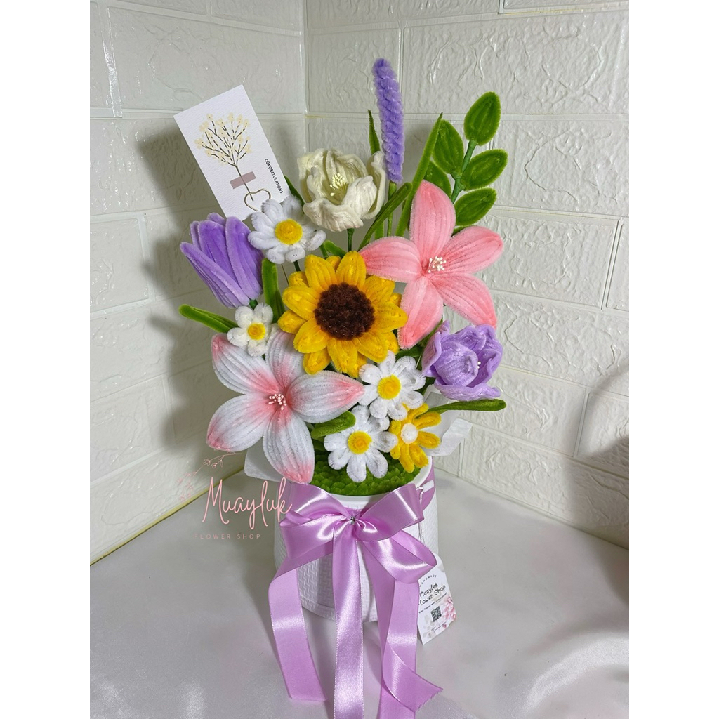 กระถางดอกไม้กำมะหยี่ แจกันดอกไม้  💐กระถาง5นิ้ว ดอกไม้ประดิษฐ์ งานแฮนด์เมด DIY