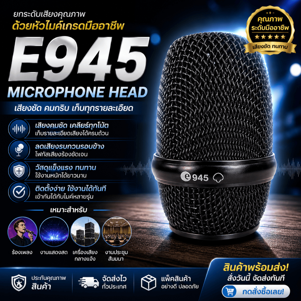 พร้อมส่งจากไทย ส่งไว E945 MICROPHONE HEAD หัวไมค์หมุนเกลียว อะไหล่ OEM งานเทียบใช้กับ sennherser e94