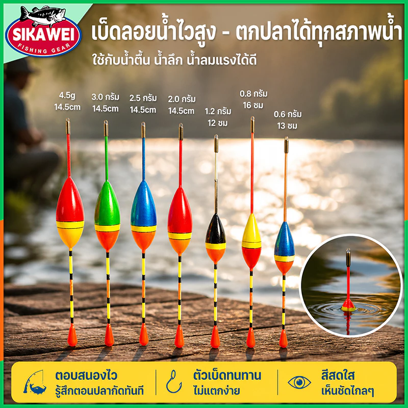 Sikawei ทุ่นลอยน้ํา แบบพกพา อุปกรณ์ตกปลา 0.8g 1.2g 2g 3g 4.5g ตะขอการตกปลา