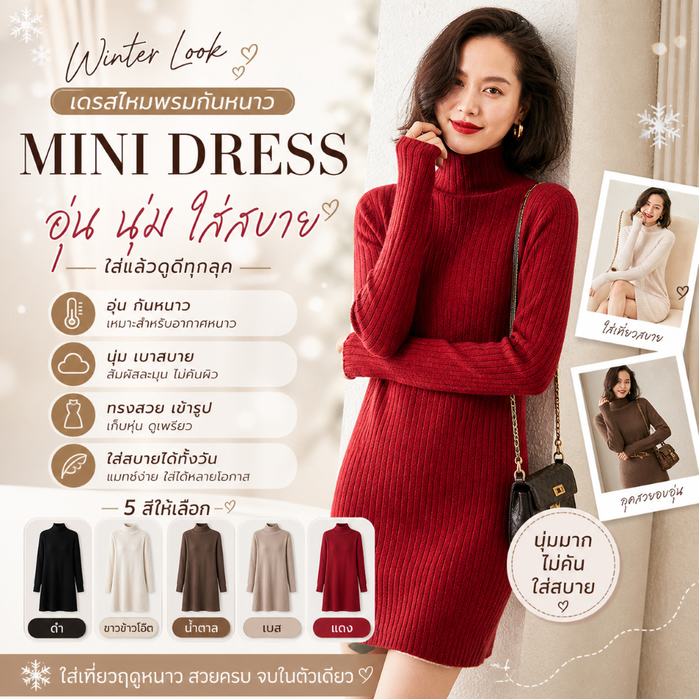Mini dressไหมพรม(กันหนาว)5สี - Korea desige-