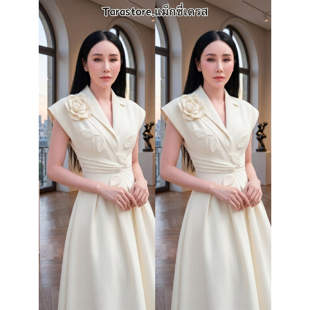 Tarastore เดรสสีขาวครีม ลุคคุณหนู ดูน่ารัก #G822