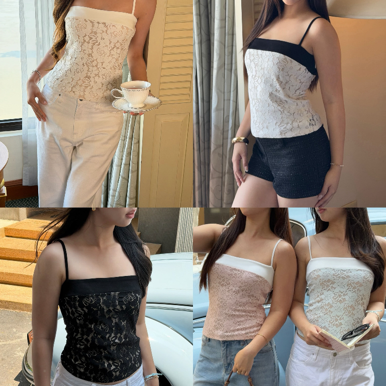 josie top by Duex Studio (XS-2XL) สายเดี่ยวผ้าลูกไม้see-throughเพิ่มดีเทลตัดขอบด้านบน