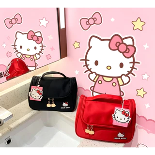 พร้อมส่งจาก🇹🇭⭐️Kitty รูปแบบใหม่แบบพกพากันน้ํา กระเป๋าเครื่องสำอางการ์ตูน สีแดง น่ารัก พกพาสะดวก