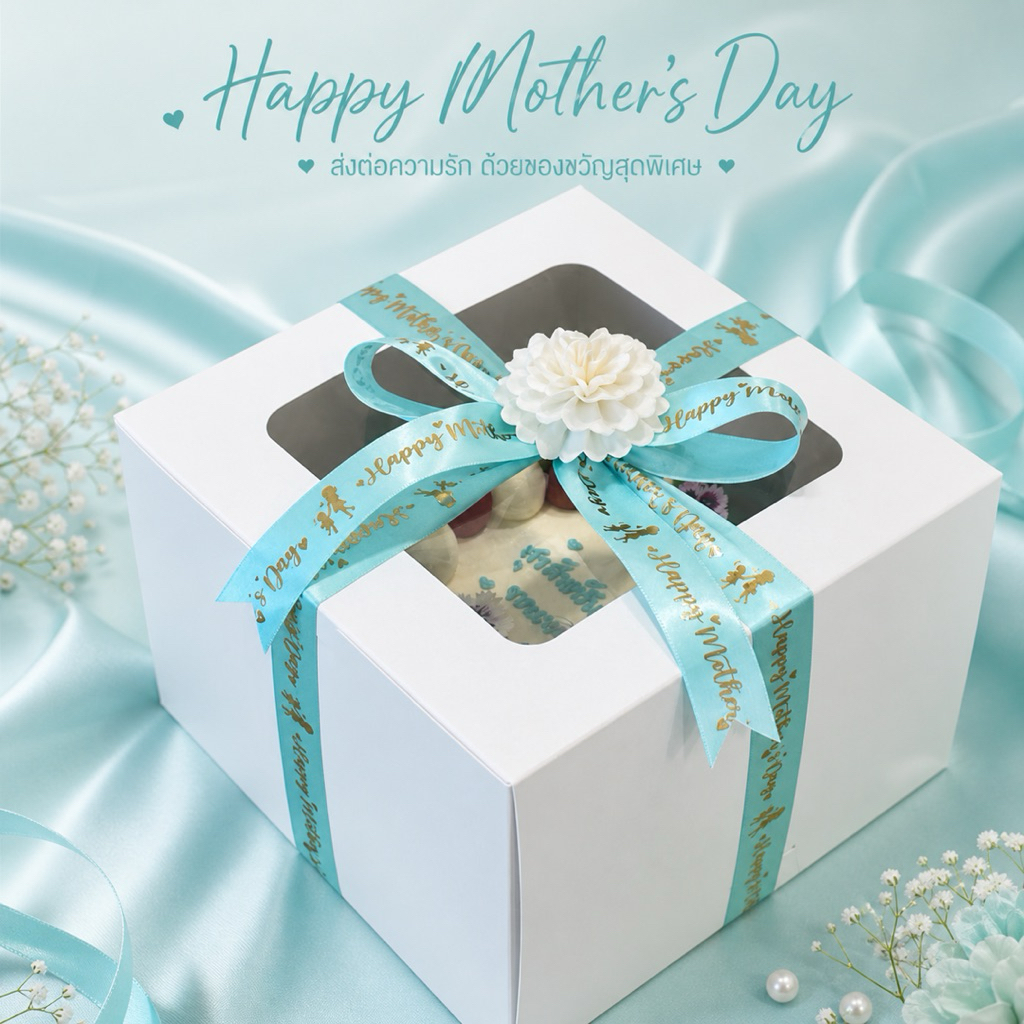 พร้อมส่ง ริบบิ้นวันแม่พิมพ์ลายทอง happy mother’s day กว้าง 2.5 cm ยาว 50 หลา