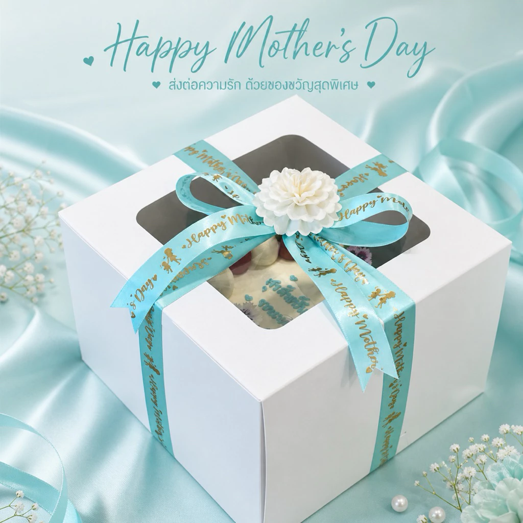 พร้อมส่ง ริบบิ้นวันแม่พิมพ์ลายทอง happy mother’s day กว้าง 2.5 cm ยาว 50 หลา