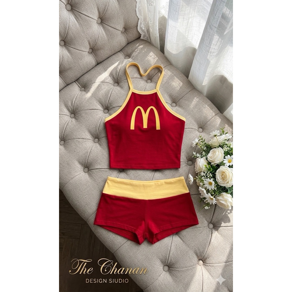 พร้อมส่ง Set2ชิ้น Macdonald เสื้อคล้องคอ+กางเกงน่ารัก รูปที่ 6