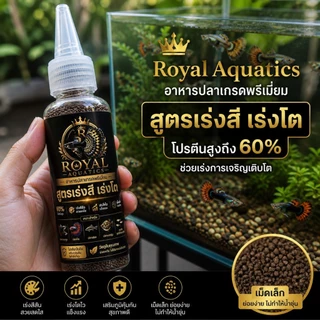 Royal Aquatics อาหารปลาหางนกยูง โปรตีน 60% สูตรเร่งสี เร่งโต เม็ดเล็กมาก ลูกปลากินได้ เกรดพรีเมียม