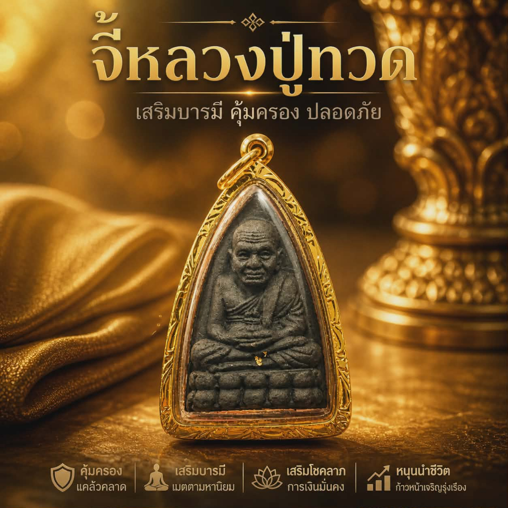 จี้หลวงปู่ทวด เนื้อว่านเก่า วัดช้างให้ เลี่ยมทองคำแท้75 (กันน้ำ,มีใบรับประกัน)