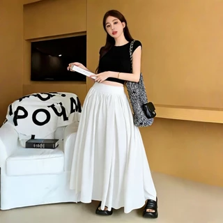 ฝรั่งเศส3 สี ยาวพิเศษ กระโปรง กระโปรงทรงเอ เอวสูง หลวม ความทิ้งตัว การทำตัวให้ผอม ย้อนยุค บุคลิกภาพ สง่างาม มีรสนิยม คะ