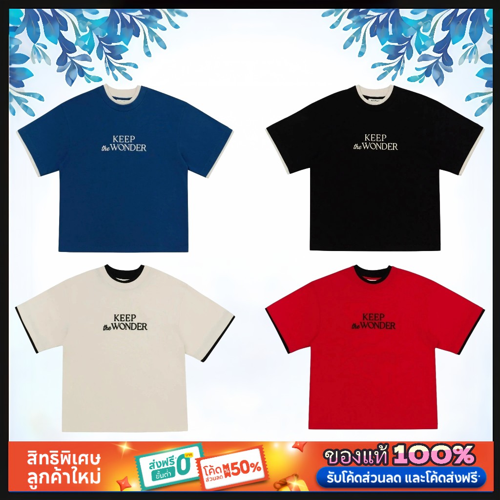 （ของแท้ 100 %）Always Wonder Keep the Wonder Layered Tee แขนสั้นคอกลม