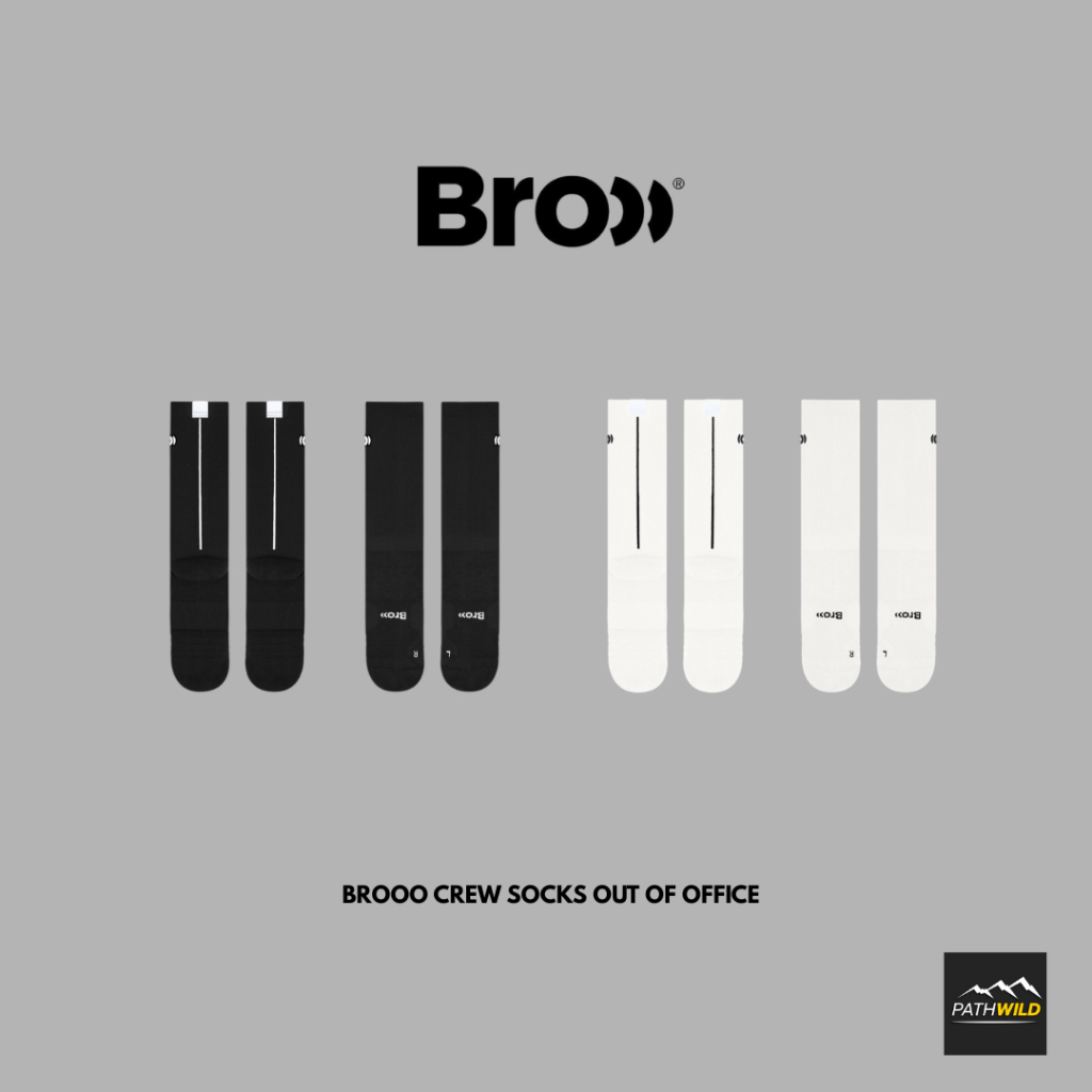 ถุงเท้าวิ่งและออกกำลังกาย BROOO CREW SOCKS OUT OF OFFICE เนื้อผ้าคุณภาพสูงให้ความสบาย ระบายอากาศ และความยืดหยุ่น