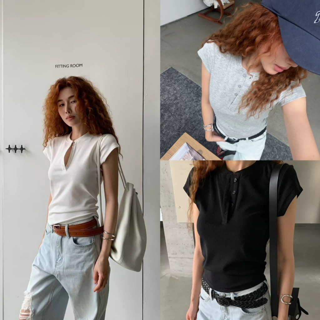 HENLEY TOP เสื้อยืดกระดุมหน้า TAG 🇰🇷