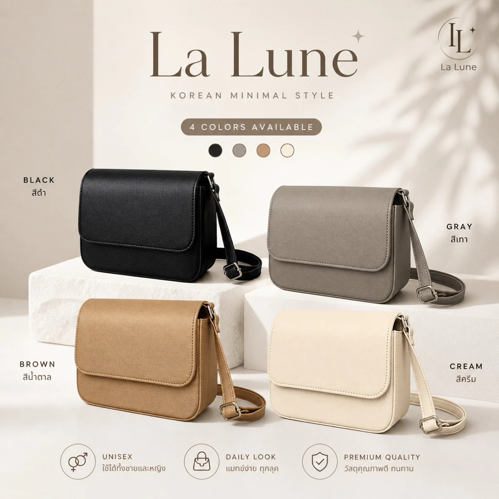 La Lune Luxy กระเป๋าสะพายข้างผู้ชาย กระเป๋าหนัง PU พรีเมี่ยม สายปรับได้ น้ำหนักเบา Made in Thailand