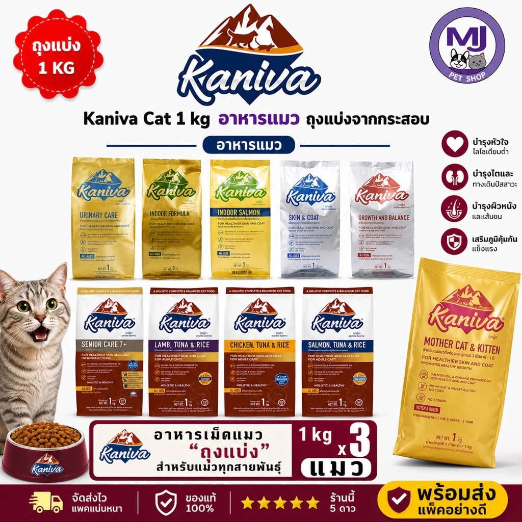 Kaniva 1 kg อาหารแมวคานิว่า สำหรับแมวทุกช่วงวัย ถุงบรรจุจากโรงงาน
