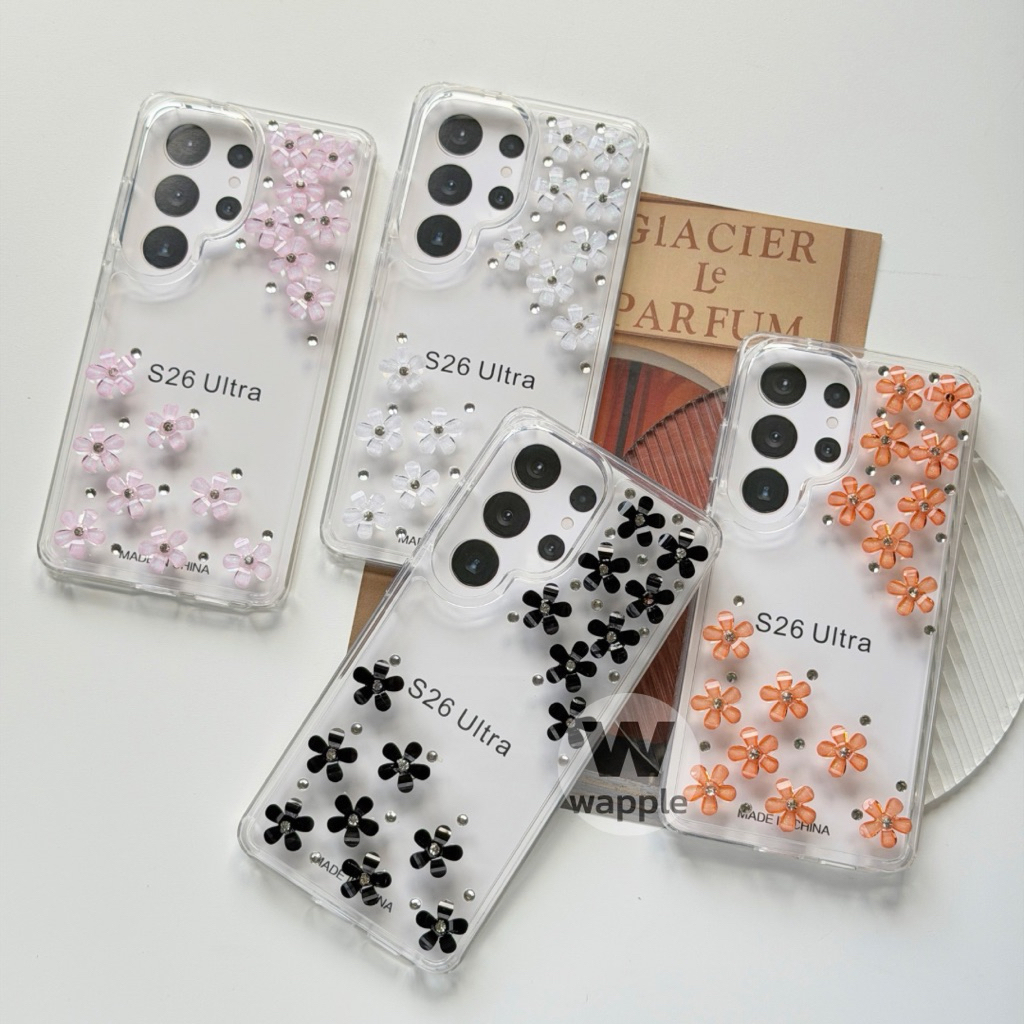 wapple-เคสดอกไม้3D เคสใสขอบนิ่มหลังแข็งสำหรับSAMSUNG S23Ultra S24Ultra S25Ultra S26Ultra