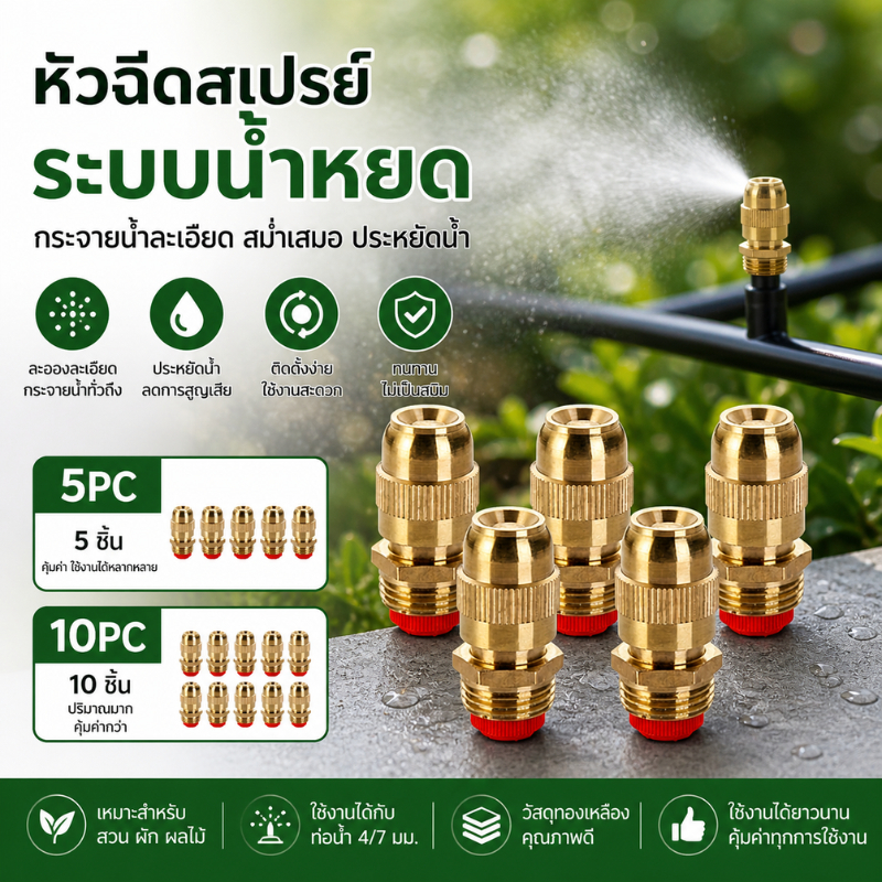 หัวฉีดรดต้นไม้ หัวฉีดรดน้ำ หัวรดน้ำทองเหลือง หัวสปริงเกอร์ 1/2 นิ้ว หรือ 4หุน หัวพ่นน้ำ รดน้ำต้นไม้