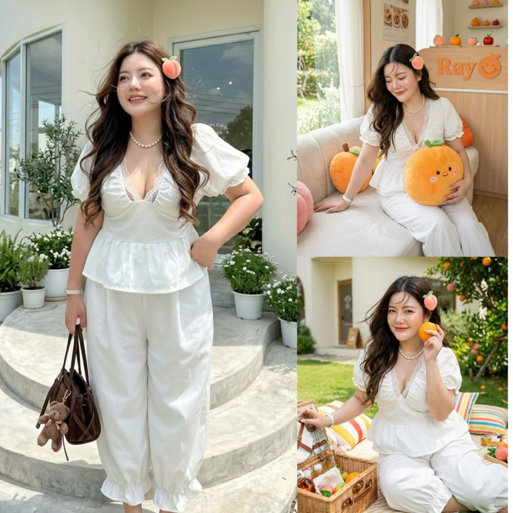 เสื้อขาวเกาหลี+กางเกงบอลลูนขายาว ✨😘🌥️อก32-46 เอว28-40 สพ50