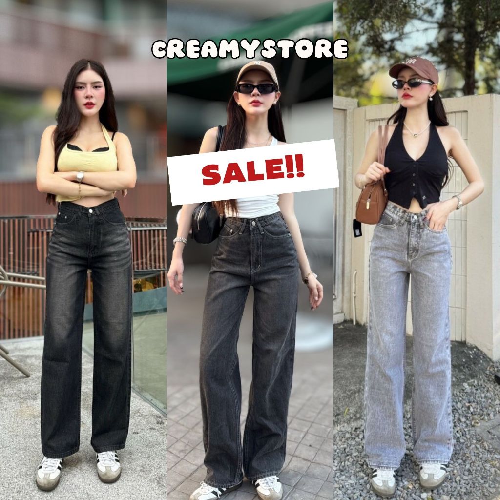 CreamyStore SALEกางเกงยีนส์ขากระบอกกลาง ผ้าไม่ยืด ป้ายYam' jeans🍨