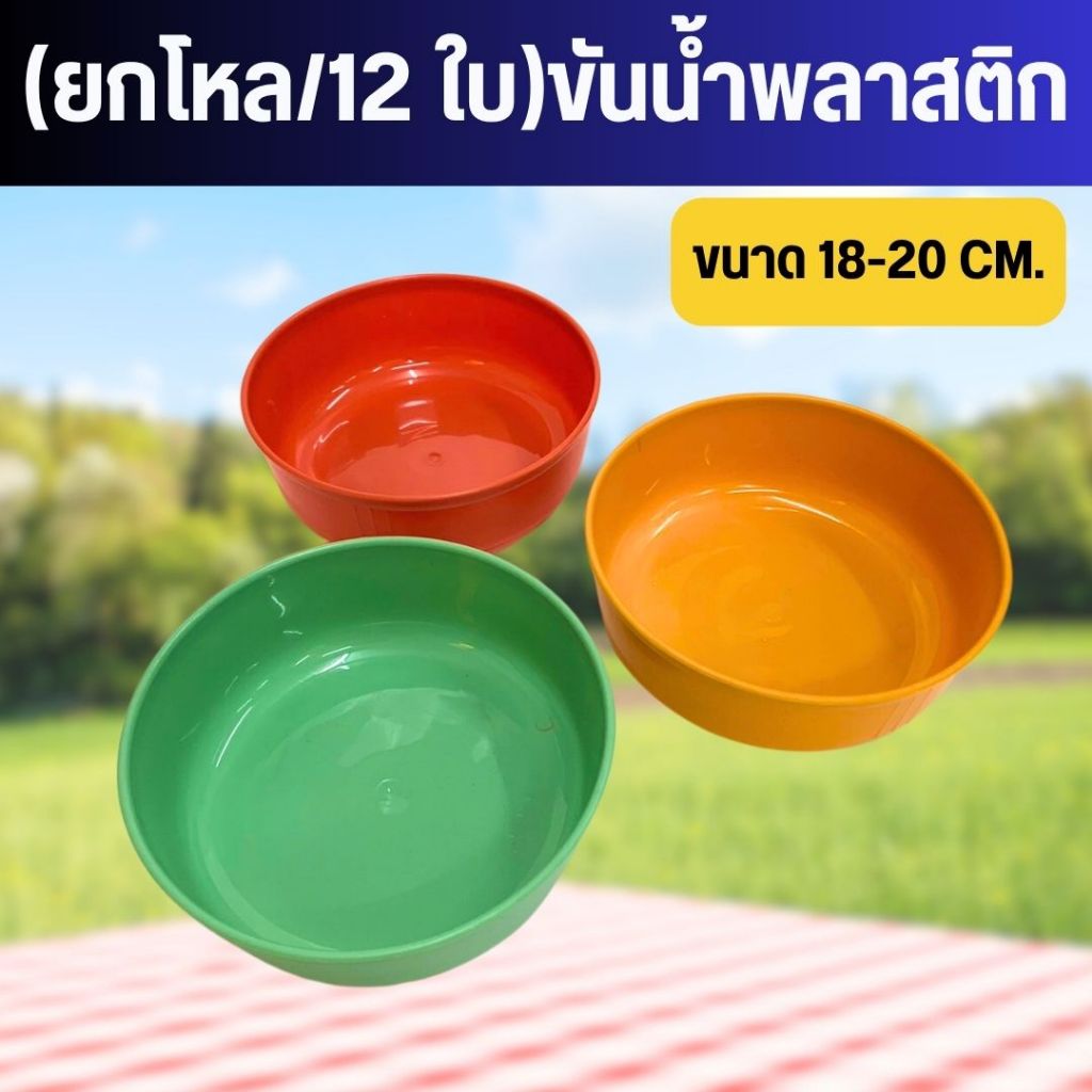 (ยกโหล/12 ใบ)ขันน้ำพลาสติก หนา เกรด A มี 2 ขนาด 18 ซม, 20 ซม, คุณภาพดี สีสวย คละสี