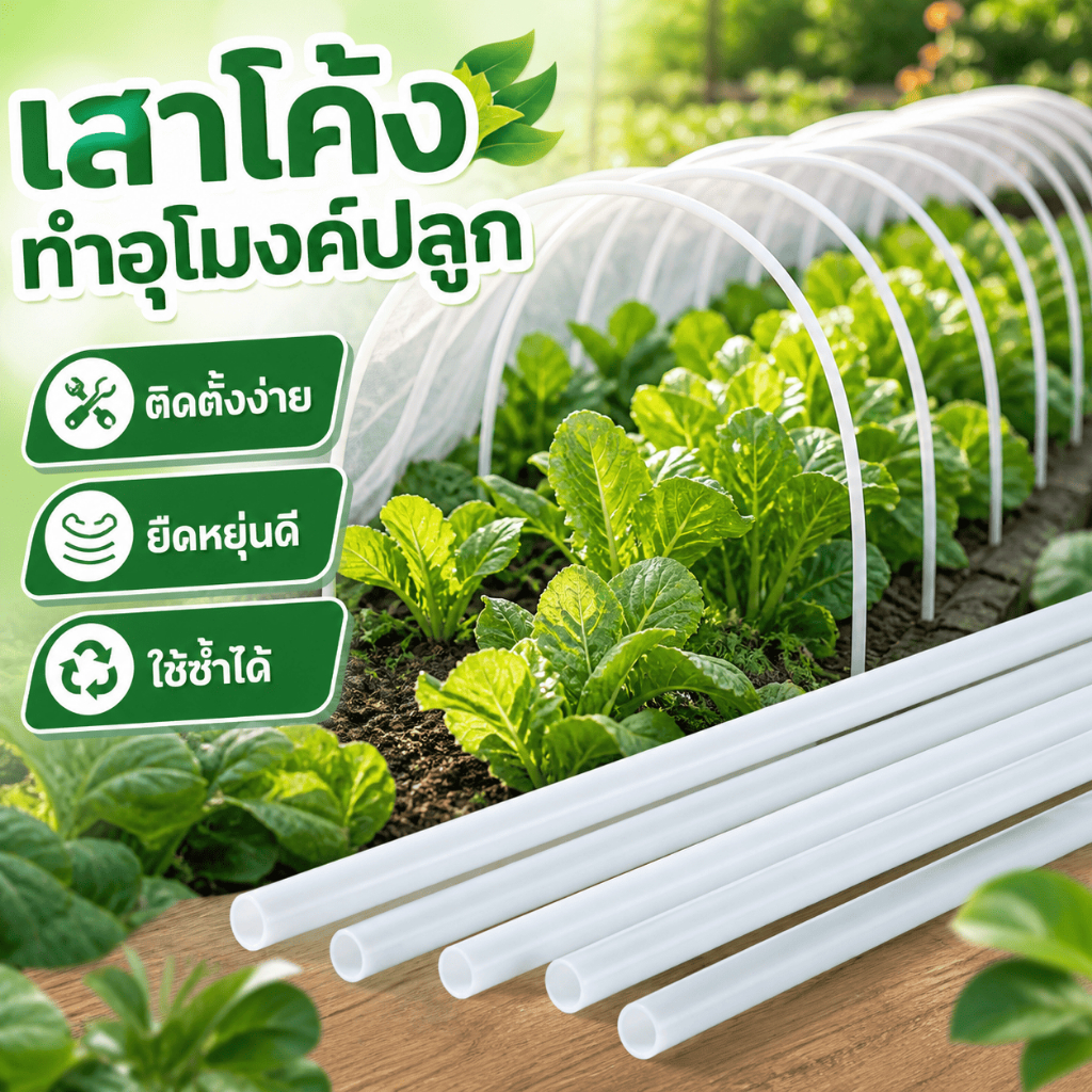 เสาโค้งทำอุโมงค์ปลูกผัก 4mm x 180cm เสาพลาสติกยืดหยุ่น โครงคลุมแปลงผัก ใช้ซ้ำได้