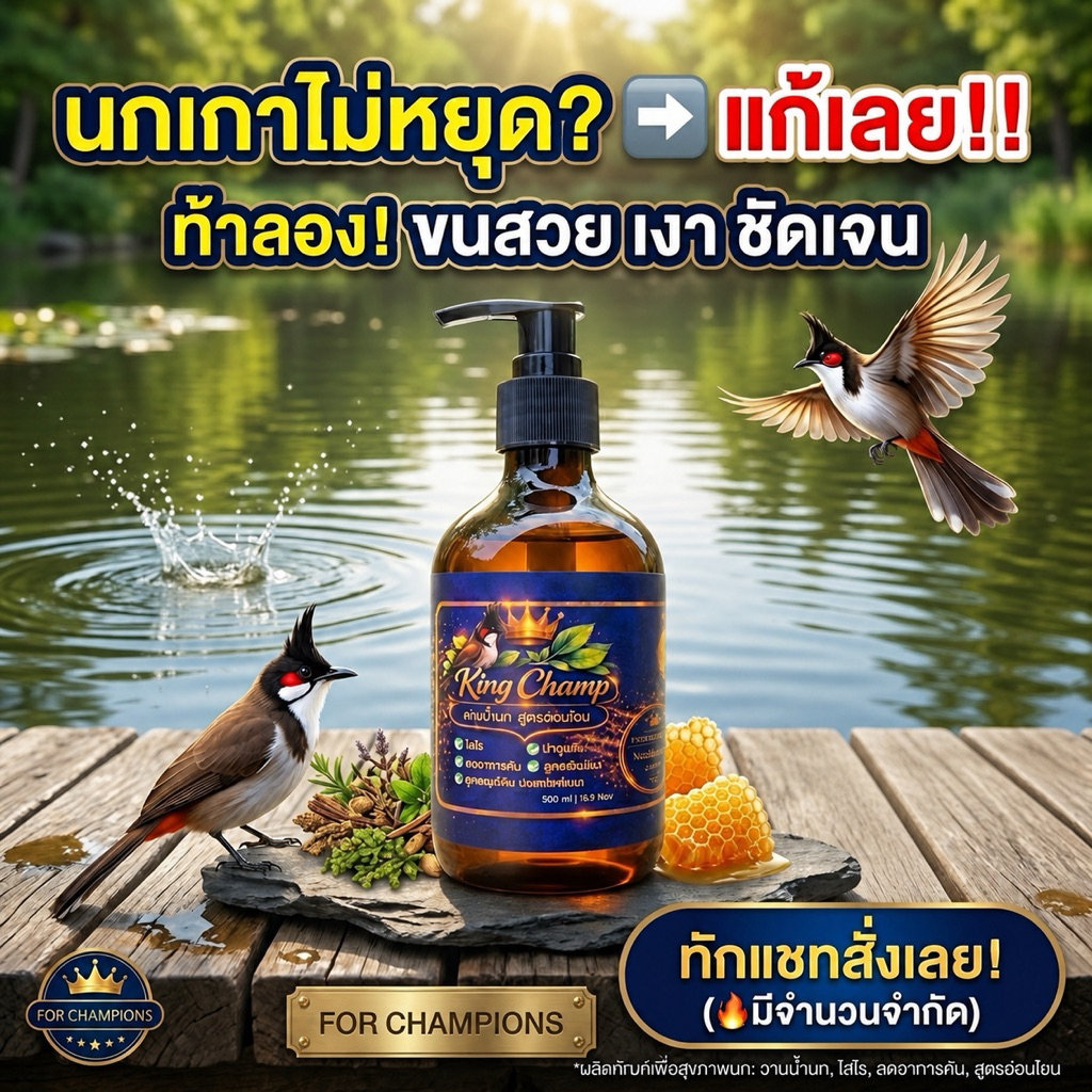 อาบน้ำนก ไล่ไร ขนสวย 500ml King Champ อาบน้ำสูตรอ่อนโยน