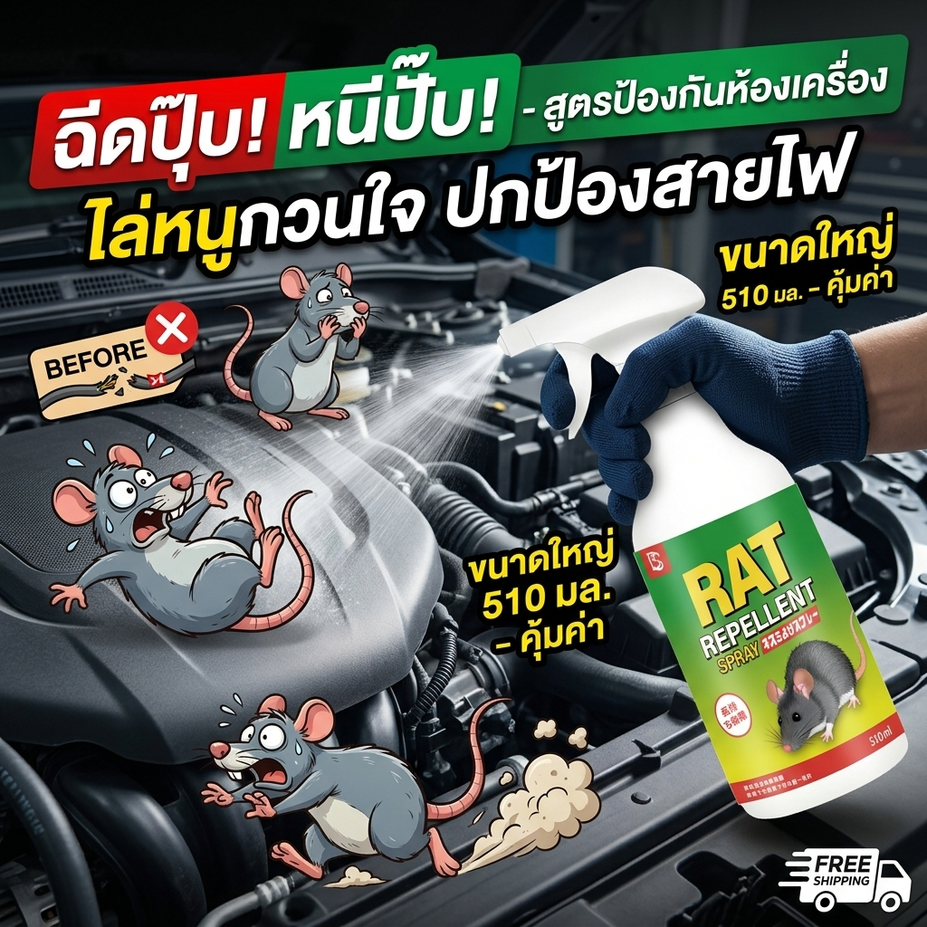 ไล่หนูได้ผล ปลอดภัยทั้งบ้าน! DX สเปรย์ไล่หนู น้ำยาไล่หนู ยาไล่หนู 510ml ใช้ในรถยนต์และใช้ในบ้าน