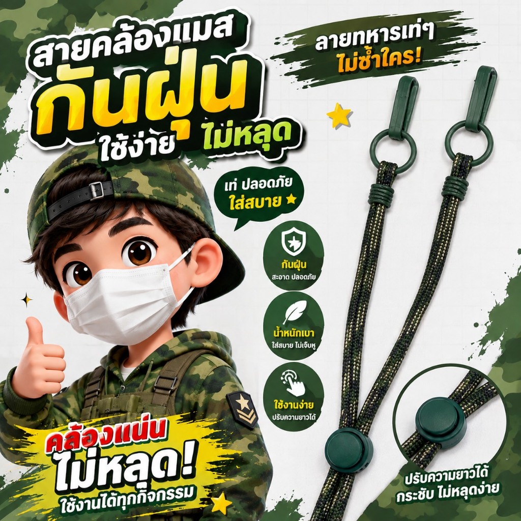 SOLDIER | Mask Strap สายคล้องแมสสีเขียวทหาร