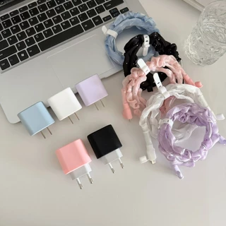 พร้อมส่งจากไทย ชุดถนอมสายชาร์จ ซิลิโคนสีพื้น สำหรับ ไอโฟน 18w 20w 35w
