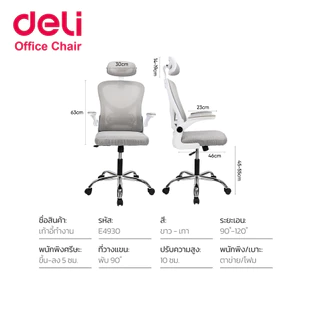 [ฟรีเบาะ]Deli เก้าอี้ออฟฟิศ เก้าอี้สำนักงาน ปรับความสูงได้ ปรับพนักพิงได้ รองรับสรีระ Office Chair