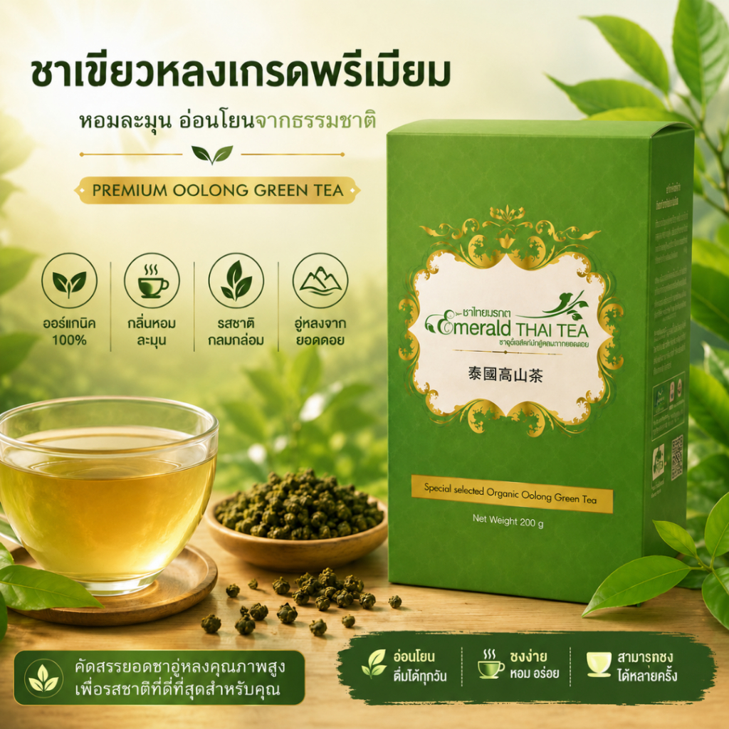 ชาเขียวอู่หลงออร์แกนิกคัดพิเศษ 有机精选绿茶 Special Selected Organic Green Tea ดอยแม่สลอง 200g | Emerald Thai Tea Since 1984