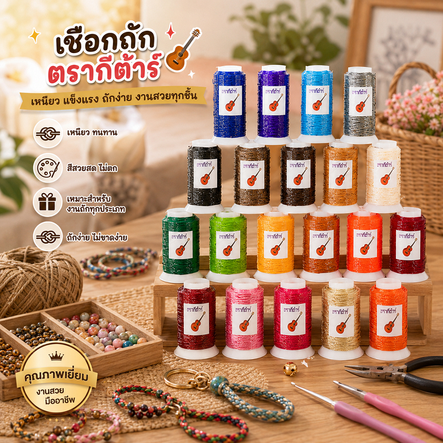 เชือกเทียน เชือกถักสร้อย สำหรับงานdiy เชือกเครื่องประดับ เบอร์2 ขนาด 2 มิล ม้วนเล็ก 30 หลา