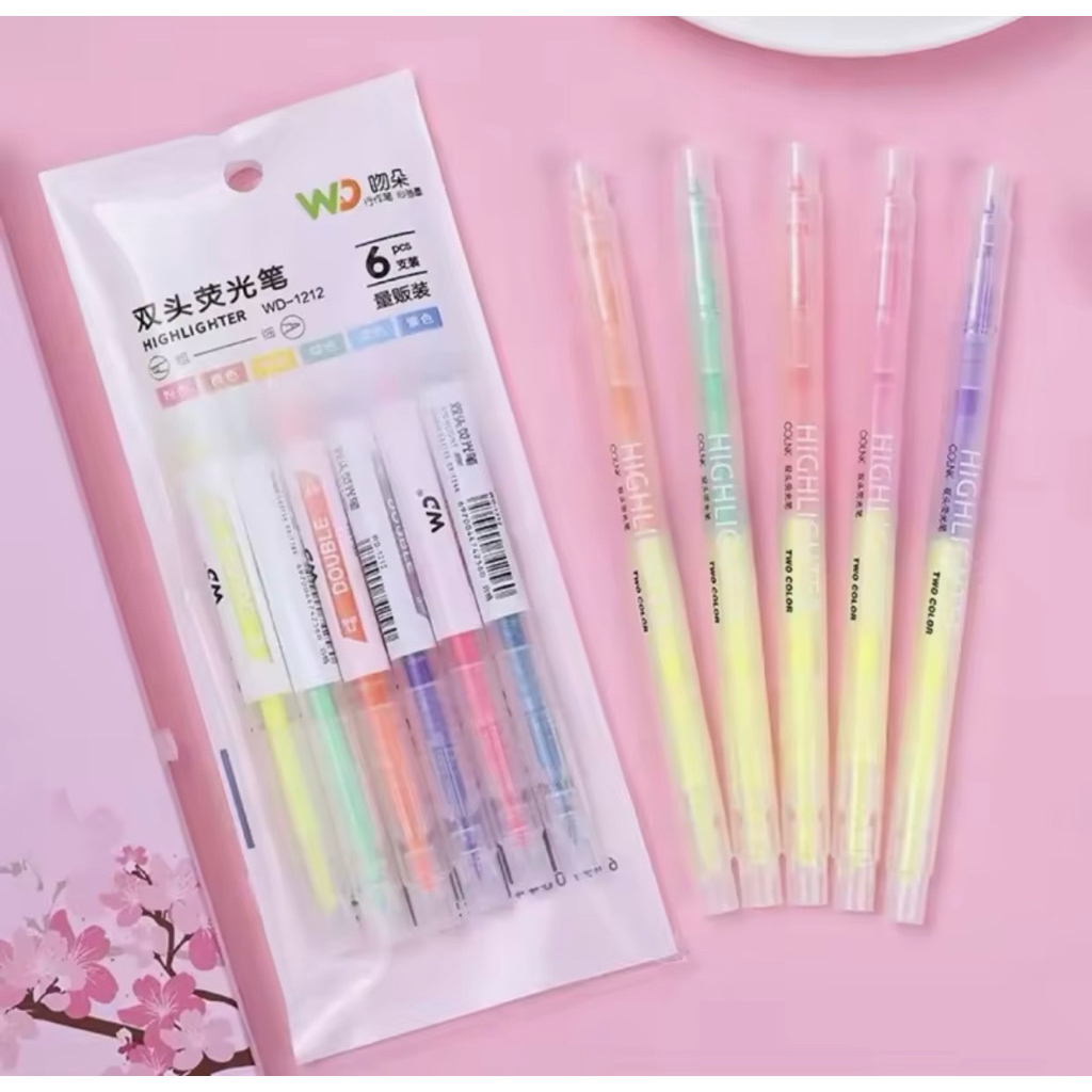 ปากกาไฮไลท์ 6 สี แท่งละ 2 หัว ราคานี้ได้ 6 แท่ง ไฮไลท์ ปากกาเน้นข้อความ