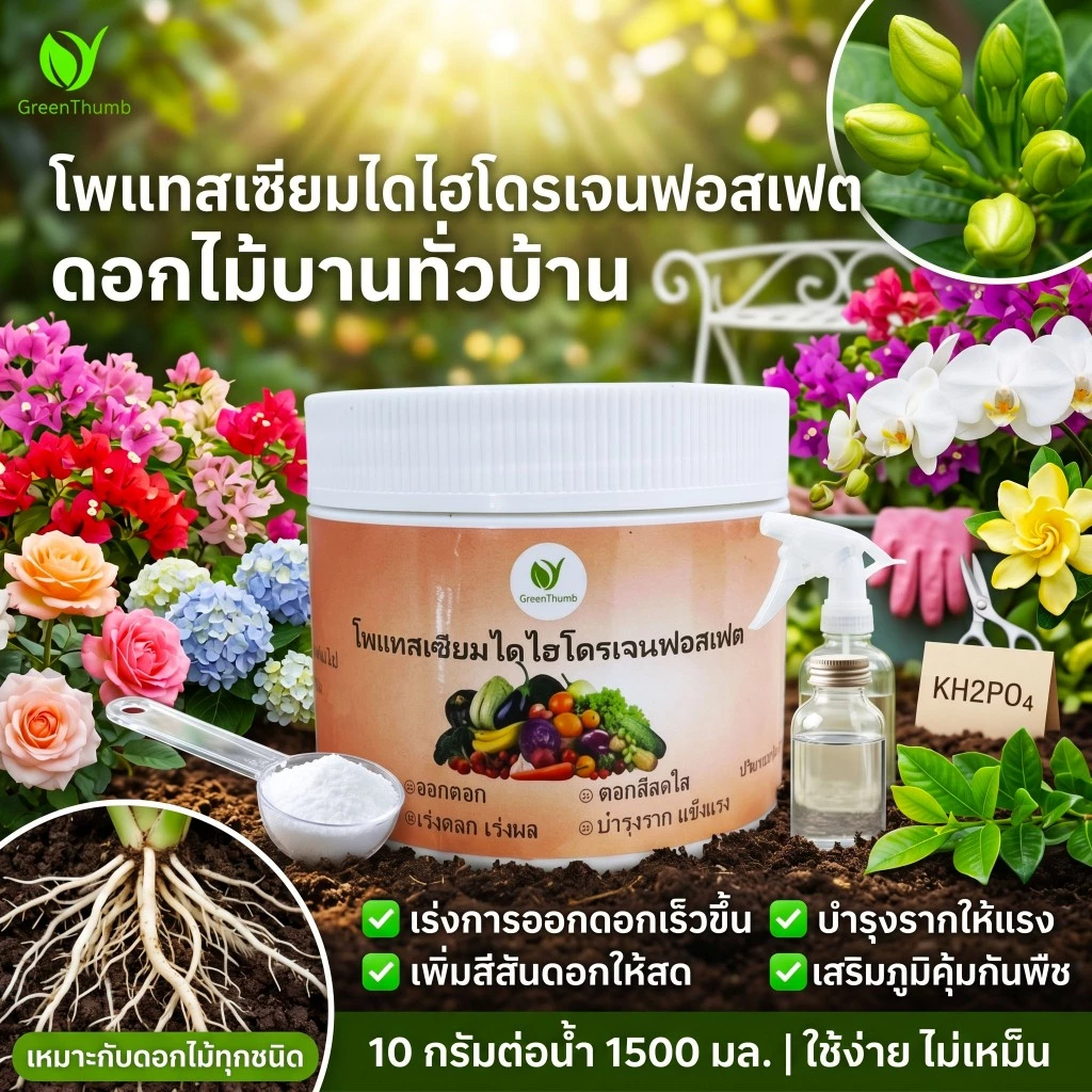 【GreenThumb】ปุ๋ยบำรุงพืช พแทสเซียมไดไฮโดรเจนฟอสเฟต 250 กรัม เร่งดอก เร่งตา ป้องกันใบเหลือง ใบม้วน ใช้ได้กับไม้ดอก ไม้ผล