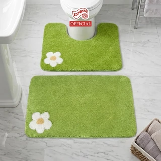 EXPRESS CARPET พรมห้องน้ำ2ชิ้น 45x70cm+ตัวU50x60cm พรมเช็ดเท้า+พรมชักโครก มีกันลื่น ซักได้