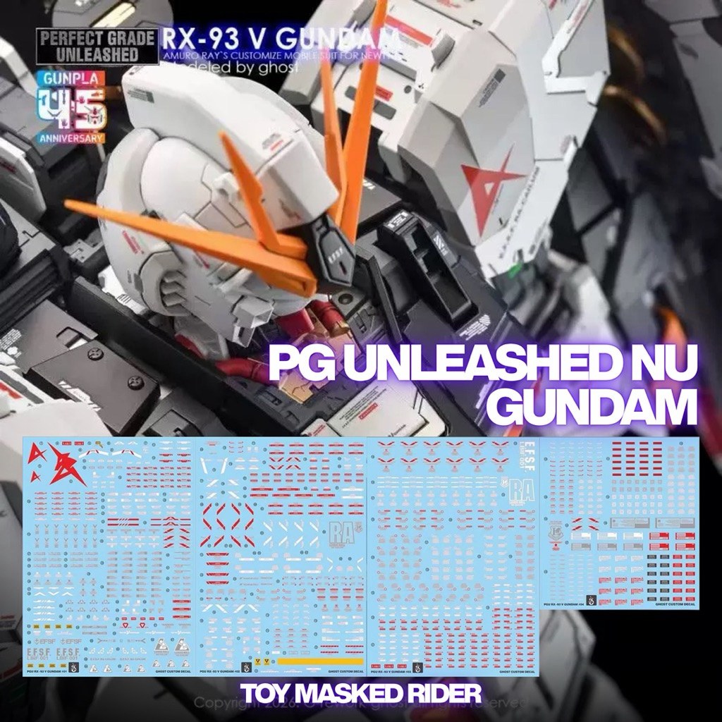 พร้อมส่ง ดีคอลน้ำ GHOST DECAL PG 1/60 RX-93 NU GUNDAM UNLEASHED เรืองแสงแบล็คไลท์ 1 ชุดมี 4 แผ่น