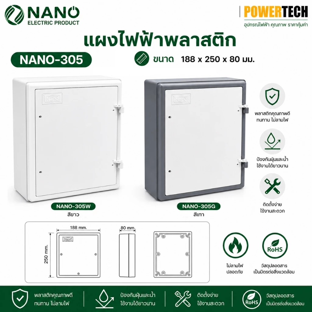 Nano แผง แผงไฟฟ้าพลาสติก NANO-305 สีขาว สีเทา