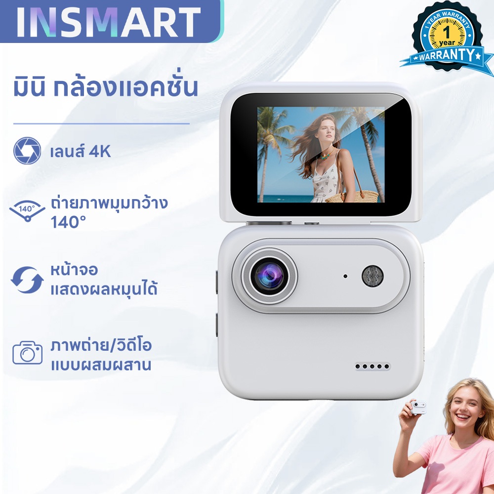 Mini Action Cam 4K กล้องติดหมวก มอไซค์ จักรยาน POV Vlog 140°Wide Angle ฟรี32Gการ์ด หน้าจอหมุน