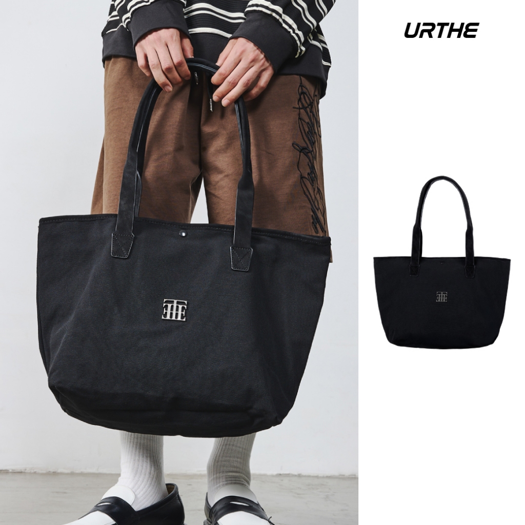 URTHE - กระเป๋า ผ้าแคนวาส รุ่น EMBLEM CASUAL CARRY CANVAS TOTE BAG