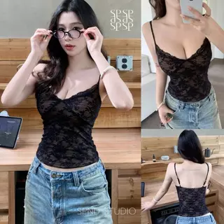 SPND【พร้อมส่ง】Angel Lace TOP เสื้อสายเดี่ยวลูกไม้ซีทรูทรงเข้ารูป ดีไซน์หรู ใส่แล้วดูแพง มี4สี(A131)
