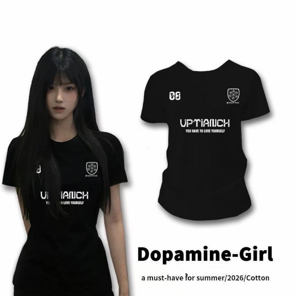COD พร้อมส่ง เสื้อยืดฤดูร้อนผู้หญิง คอกลมแขนตรง ลายพิมพ์ตัวอักษร ผ้านุ่มใส่สบาย สไตล์เรียบง่ายมินิมอล