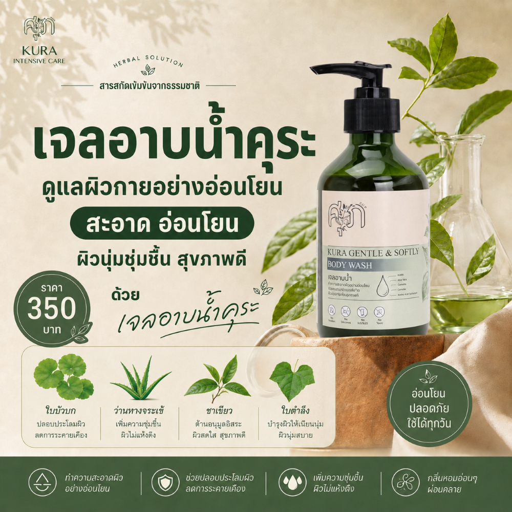 เจลอาบน้ำคุระ สมุนไพรหมอศุภ Kura body Wash