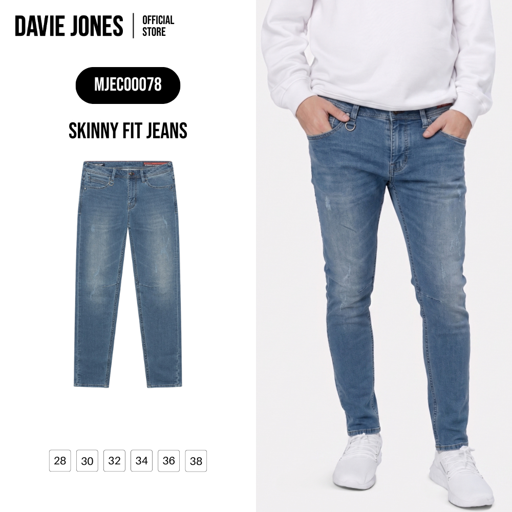 DAVIE JONES [BE FEARLESS] กางเกงยีนส์ผู้ชาย Skinny Fit Jeans สีกรมอ่อน CO0078