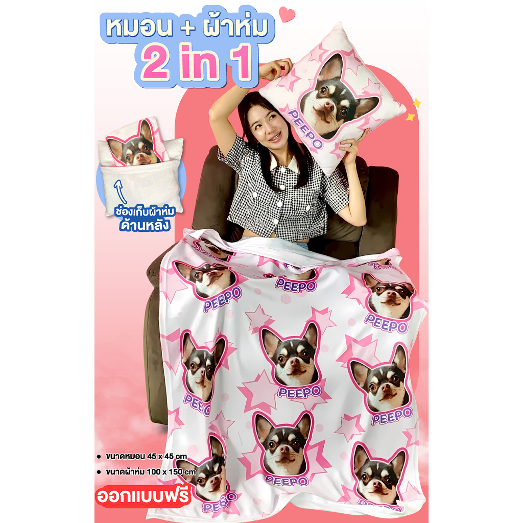 หมอนผ้าห่ม 2in1 แยก/เก็บผ้าห่มได้ในตัว