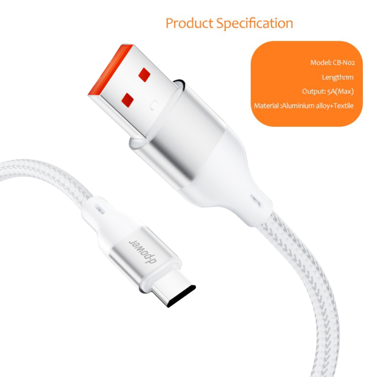 d-power สายชาร์จเร็ว 5A MAX รุ่น CB-N02 สายไนลอนถัก หัวอลูมิเนียม หรูหรา ทนทาน ยาว 1M (Micro/Type-C)