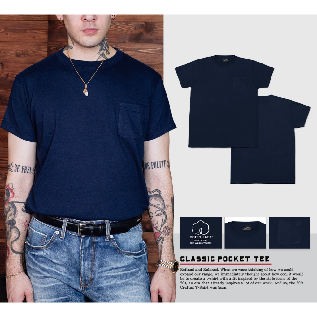 Simple&Raw - เสื้อยืด TS759 Classic Pocket Tee (Navy)