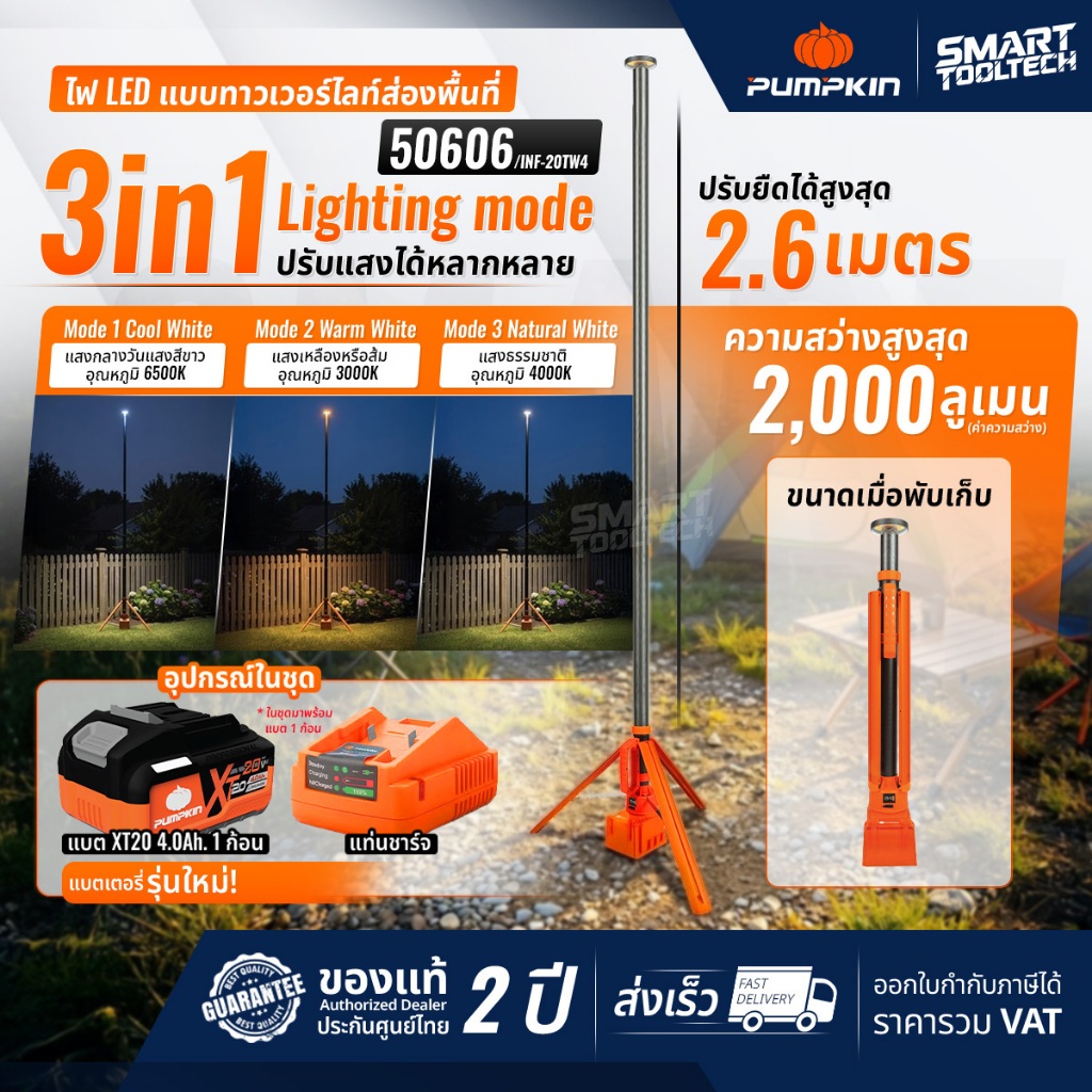 🔥รุ่นใหม่ปี2026 ส่งด่วน🔥 ไฟ LED แบบทาวเวอร์ ไฟส่องพื้นที่ Pumpkin 50605 50606 ไฟทาวเวอร์ สปอร์ตไลท์