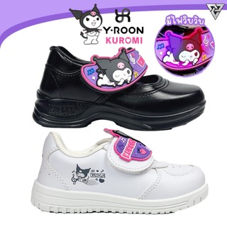 Y-Roon x Kuromi รองเท้านักเรียนหญิง รองเท้าผ้าใบ อนุบาลมีไฟ คุโรมิ ลิขสิทธิ์แท้ 100% ขนาด 25 - 34