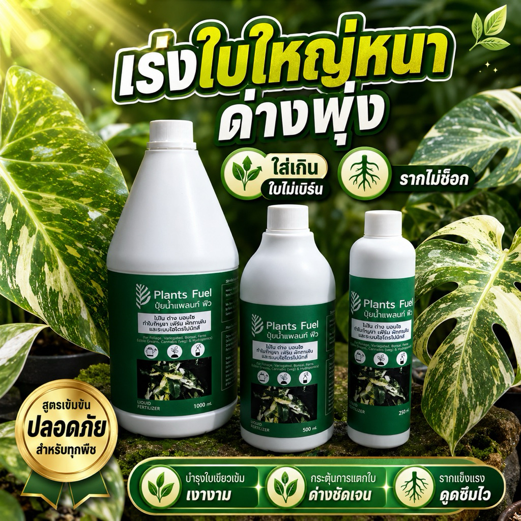 ปุ๋ยไม้ใบไม้ด่าง Plants Fuel เร่งใบใหญ่หนา ด่างพุ่ง สีชัด ใส่เกินใบไม่เบิร์น รากไม่ช็อก สำหรับไม้ฟอกอากาศ บอนสี เฟิน